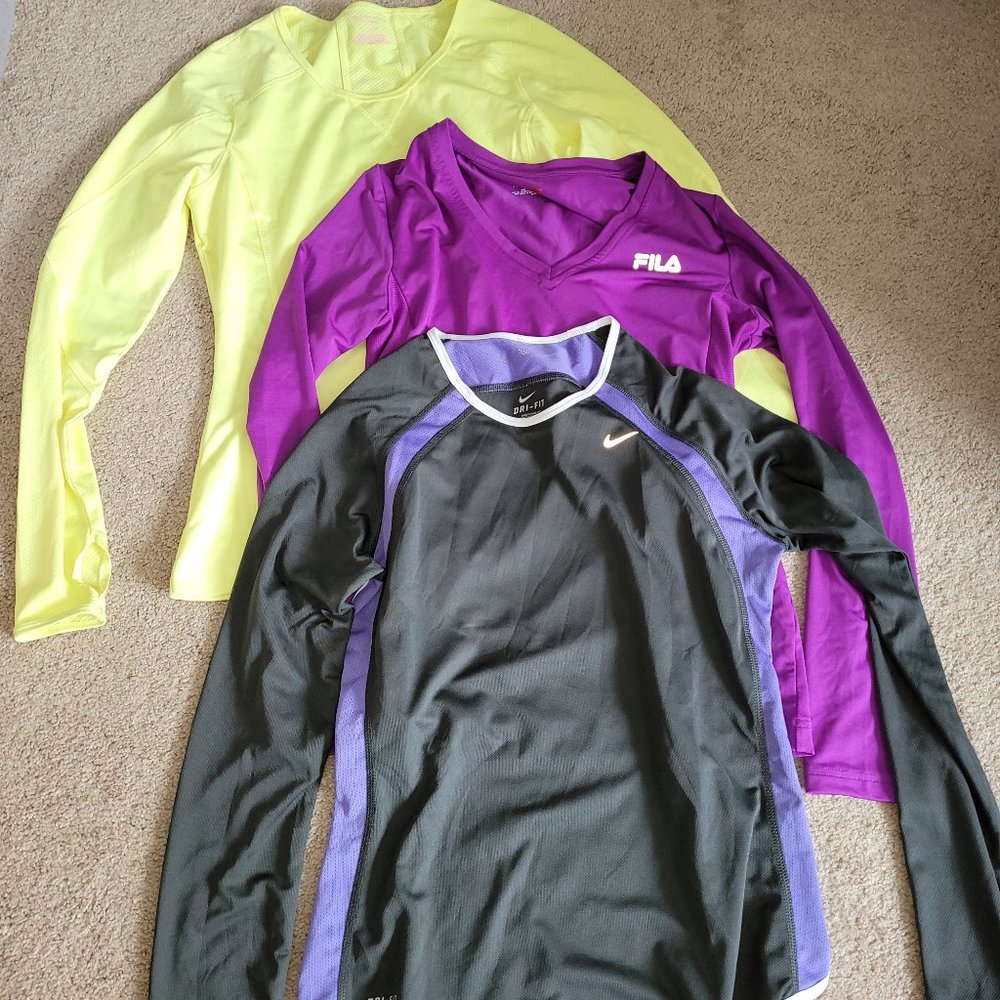 Bundle of 3 Long Sleeve Workout Tops Nike Fila Tk Gear M